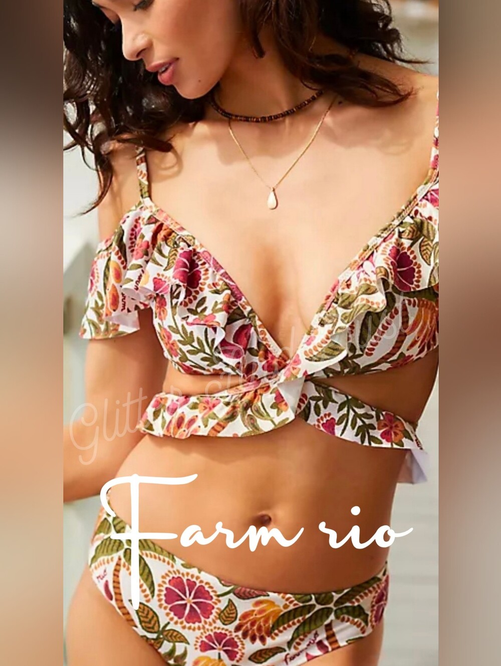 Farm Rio Fruit Dream Tropical Ruffle Bikini Top